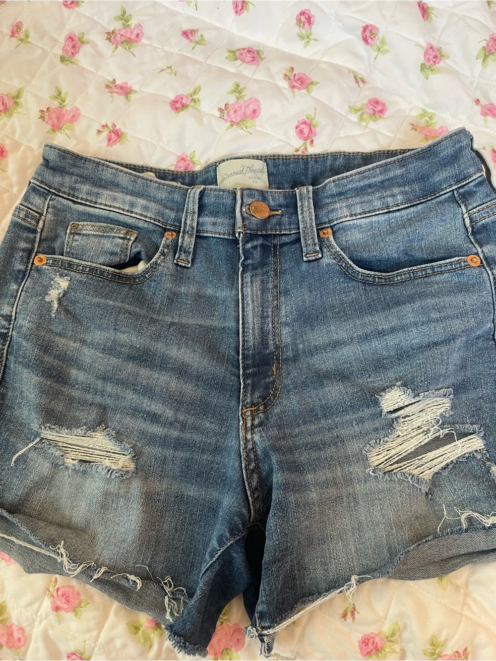 JGoods Medium Blue Denim Shorts with Copper Button